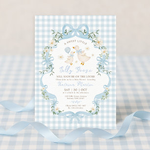 Invitación Preppy Silly Goose Blue Bow Boy Baby Shower