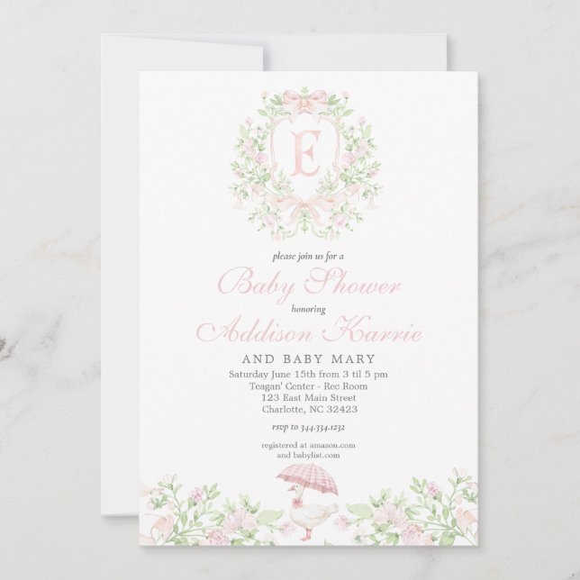 Invitación Preppy Silly Goose  Girl Baby Shower Invite (Anverso)