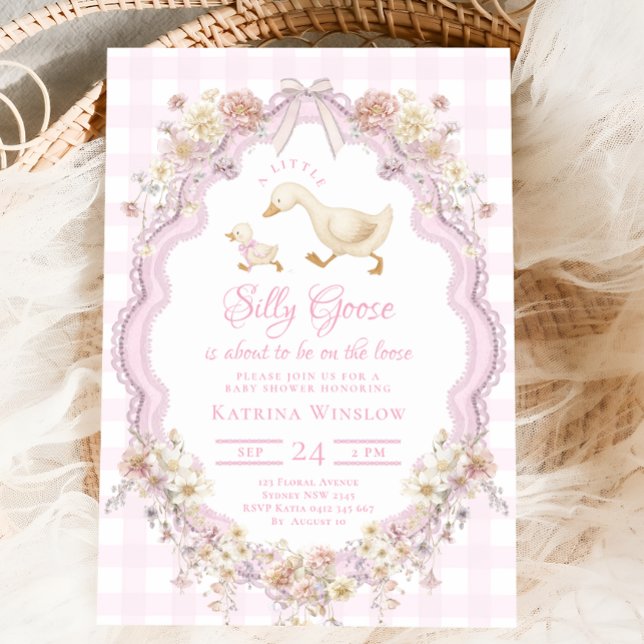Invitación Preppy Silly Goose Pink Bow Girl Baby Shower (Subido por el creador)