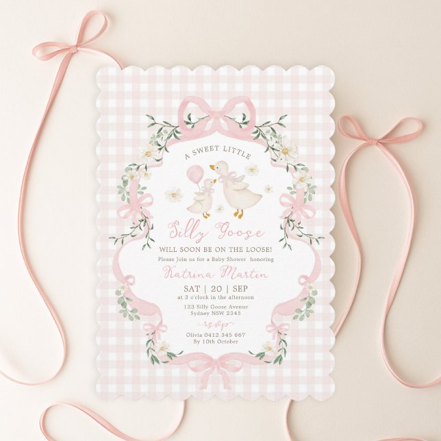 Invitación Preppy Silly Goose Pink Bow Girl Baby Shower (Subido por el creador)