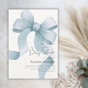 Invitación Preppy Soft Blue Bow Coquette Limpia Fiesta de Beb
