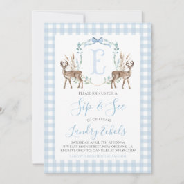 Invitación Preppy Southern Blue Boy Deer Hunter Sip y See