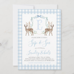 Invitación Preppy Southern Blue Boy Deer Hunter Sip y See