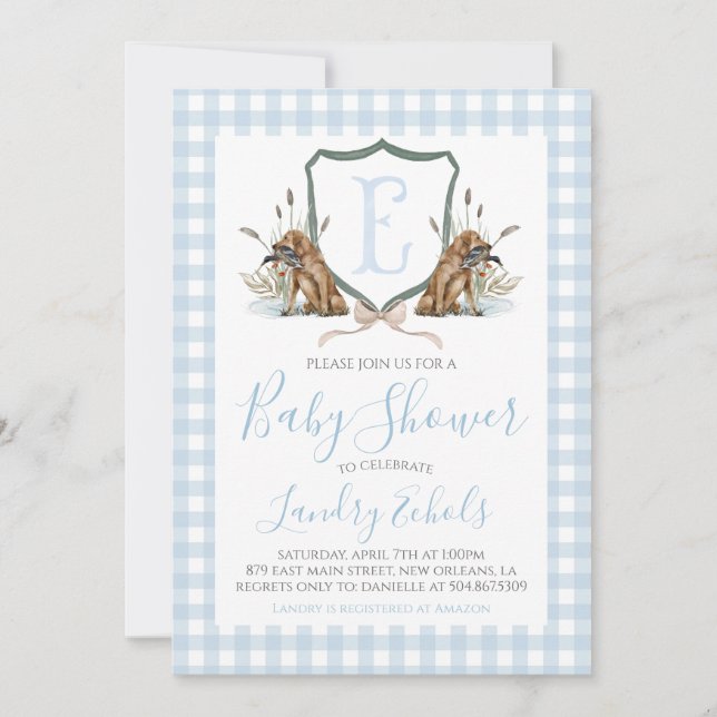 Invitación Preppy Southern Blue Boy Duck Dog Baby Shower (Anverso)