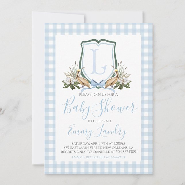 Invitación Preppy Southern Blue Boy Pelican Baby Shower (Subido por el creador)