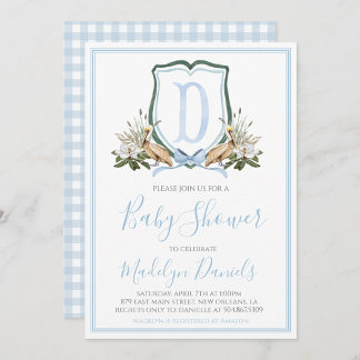 Invitación Preppy Southern Blue Boy Pelican Baby Shower