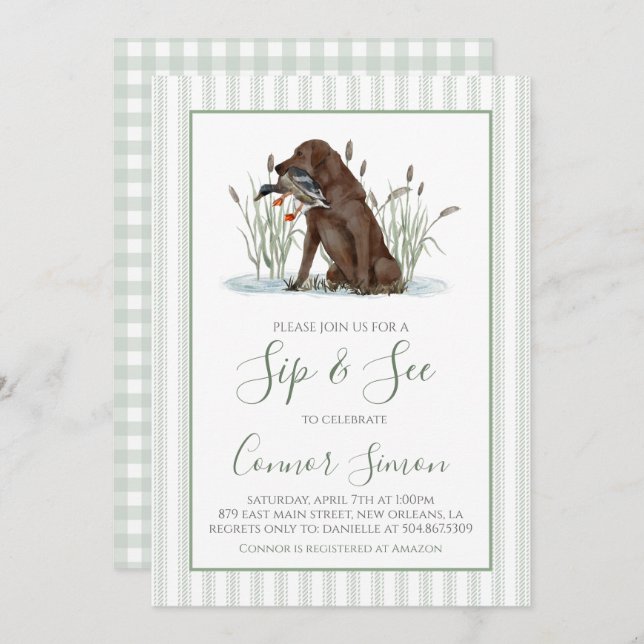 Invitación Preppy Southern Duck Hunter Sip and See (Anverso / Reverso)