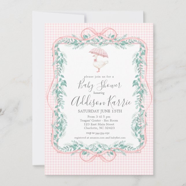 Invitación Preppy Southern goose baby shower invite (Anverso)