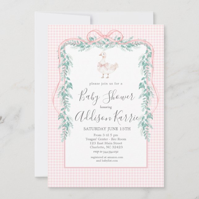 Invitación Preppy Southern silly goose baby shower invite (Anverso)