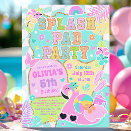 Invitación Preppy Splash Pad Party Cute Girly Pool Birthday