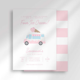 Invitación Preppy Stripe 4th Ice Cream Birthday Social