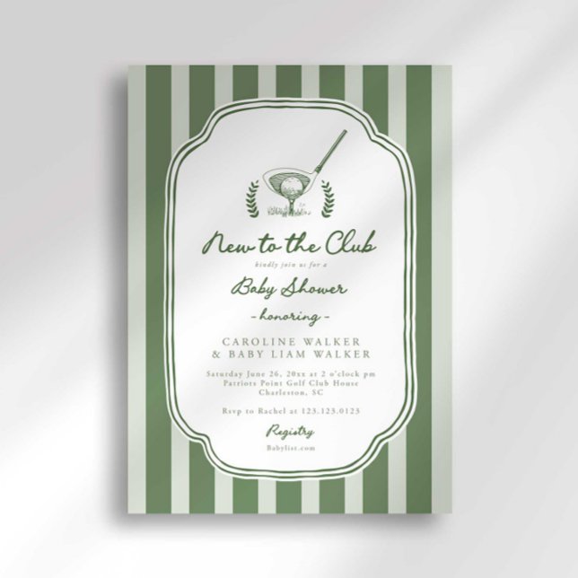 Invitación Preppy Stripe New to the Club Golf Baby Shower (Subido por el creador)
