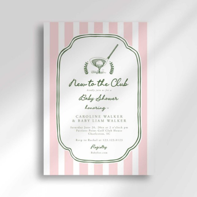 Invitación Preppy Stripe New to the Club Golf Baby Shower (Subido por el creador)