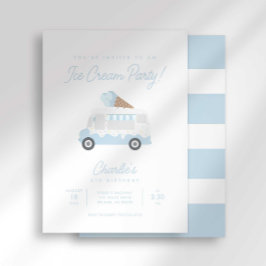 Invitación Preppy Stripe Sweet Ice Cream Truck Birthday Party