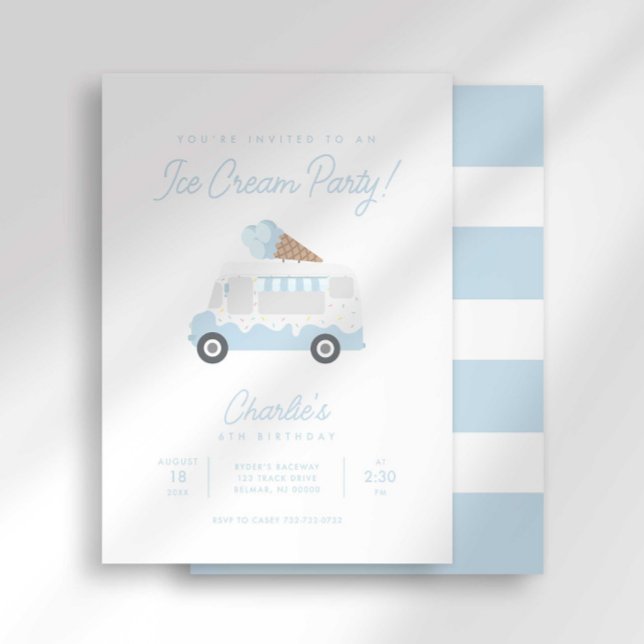 Invitación Preppy Stripe Sweet Ice Cream Truck Birthday Party (Subido por el creador)