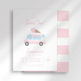 Invitación Preppy Stripe Sweet One Ice Cream Birthday Social