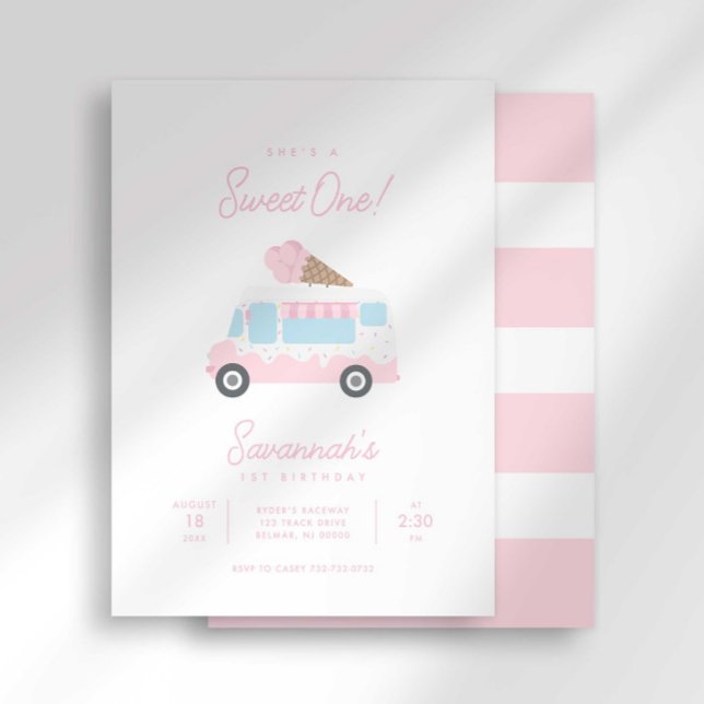 Invitación Preppy Stripe Sweet One Ice Cream Birthday Social (Subido por el creador)