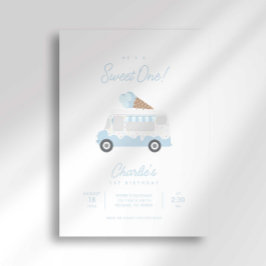 Invitación Preppy Stripe Sweet One Ice Cream Truck Birthday