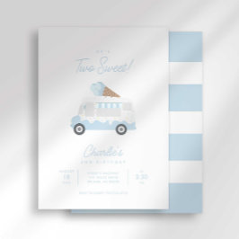 Invitación Preppy Stripe Two Sweet Ice Cream Truck Birthday
