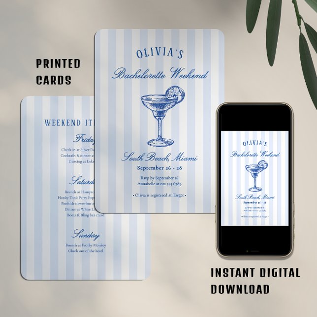 Invitación Preppy Stripes & Cocktail Bachelorette Weekend (Subido por el creador)