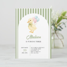Invitación Preppy Stripes Cute Duck Theme Kids Birthday Party