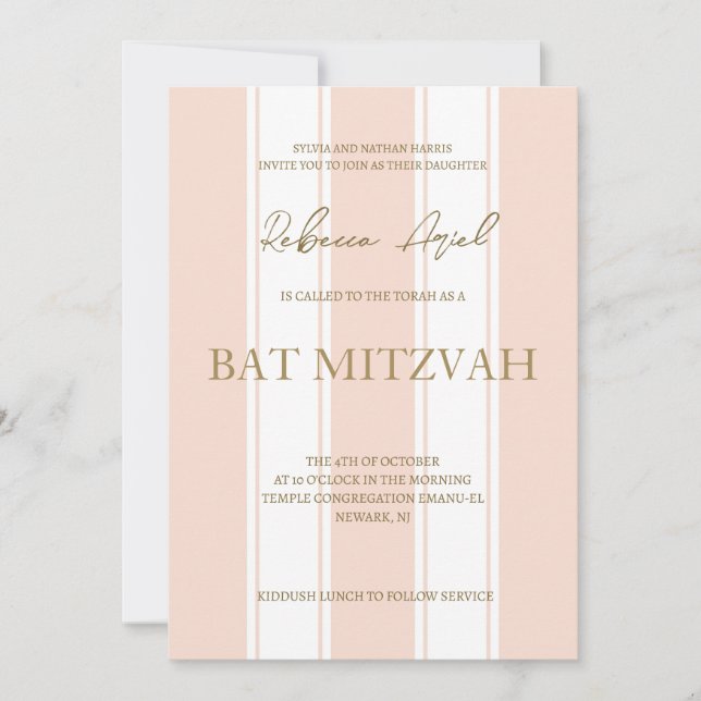 Invitación Preppy stripes girando giradamente Bat Mitzvah (Anverso)
