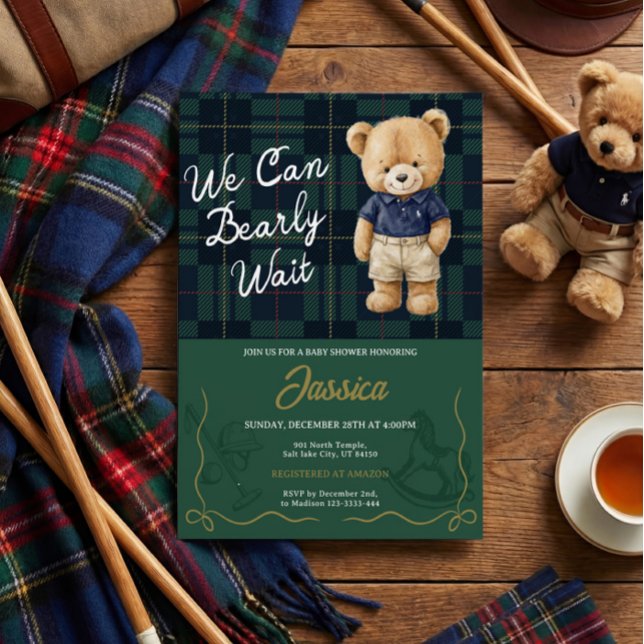Invitación Preppy Teddy Bear Baby Shower Invitation (Subido por el creador)