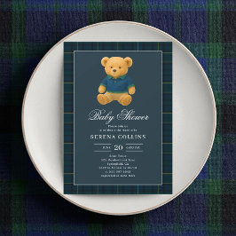 Invitación Preppy Teddy Bear Blue Baby Shower
