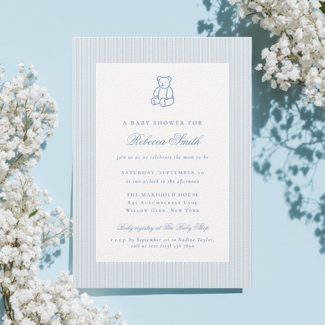 Invitación Preppy Teddy Bear Blue Boy Elegant Baby Shower (Subido por el creador)