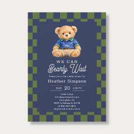 Invitación Preppy Teddy Bearly Wait Checkboard Baby Shower