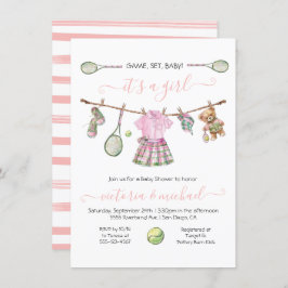 Invitación Preppy Tennis Chica Baby Shower