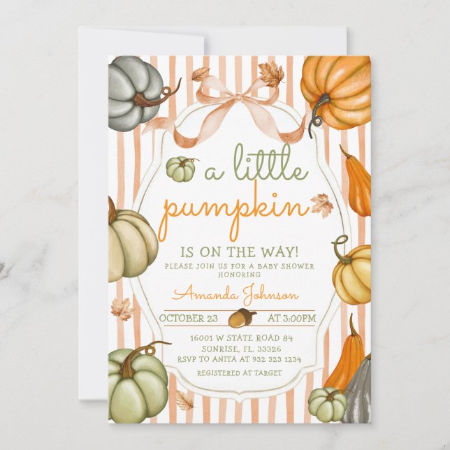 Invitación Preppy Una calabaza está en camino Baby Shower (Anverso)