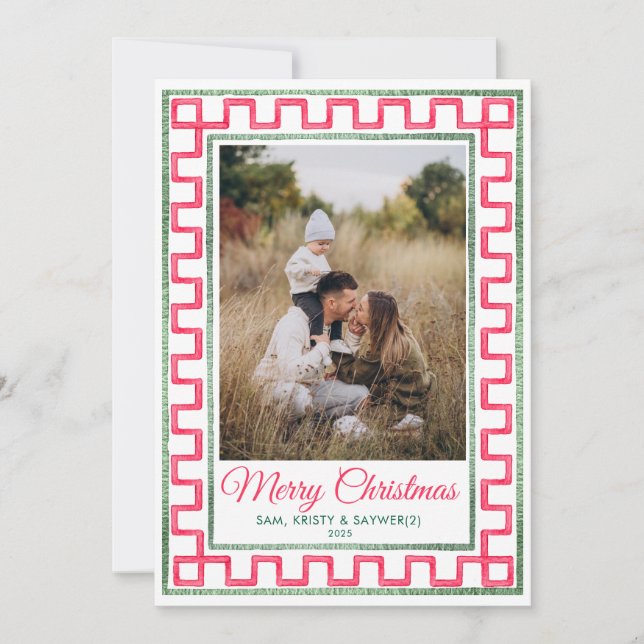 Invitación Preppy Vintage Family Photo Christmas Card (Anverso)