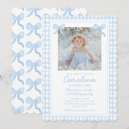 Invitación Preppy Watercolor Bows Gingham Personalizado Photo