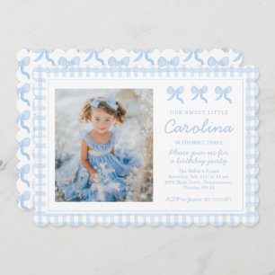 Invitación Preppy Watercolor Bows Gingham Personalizado Photo