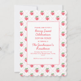 Invitación Preppy Watercolor Fresas Berry Sweet
