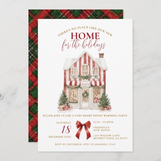 Invitación Preppy Winter Housewarming Party New Home (Anverso / Reverso)