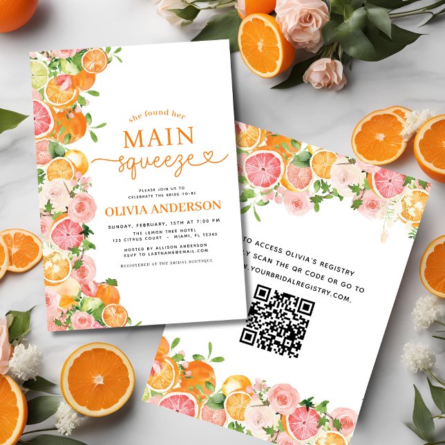 Invitación Presa principal Código QR Naranja Citrus Bridal Du (Subido por el creador)