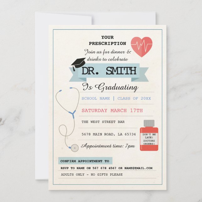 Invitación Prescripción de médico Dr Graduación Parte Médico (Anverso)