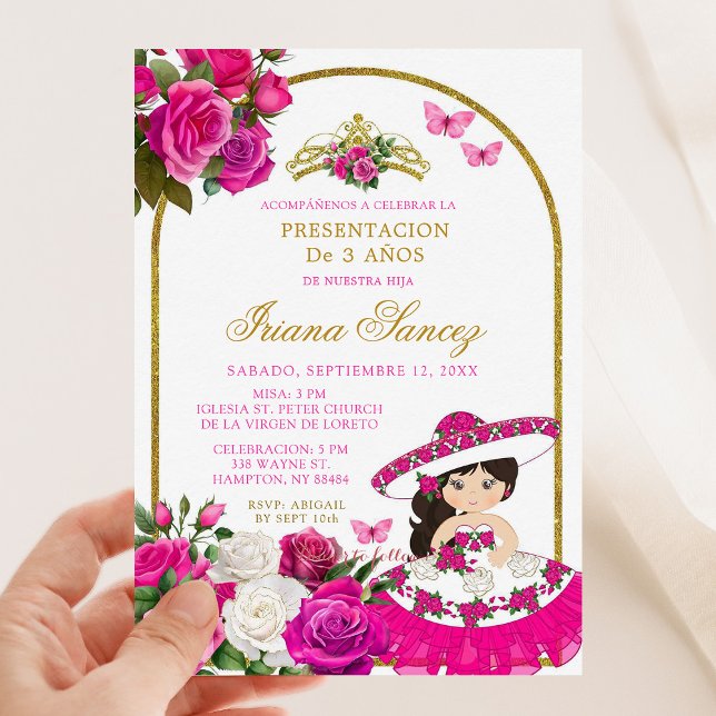 Invitación Presentació de oro y rosa de Fuchsia en De 3 Anos (Subido por el creador)