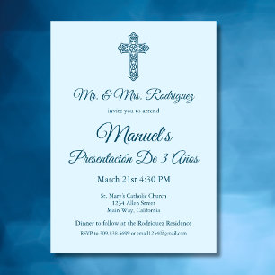 Invitación Presentación 3 Años Azul Mexicano Cumpleaños 3 Año