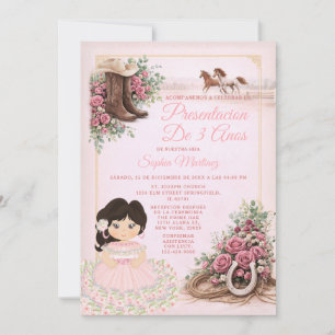 Invitación Presentación de 3 Años Floral Rosa Occidental Espa