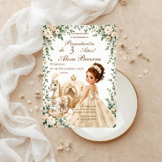 Invitación Presentación de cumpleaños 3 años princesa beige