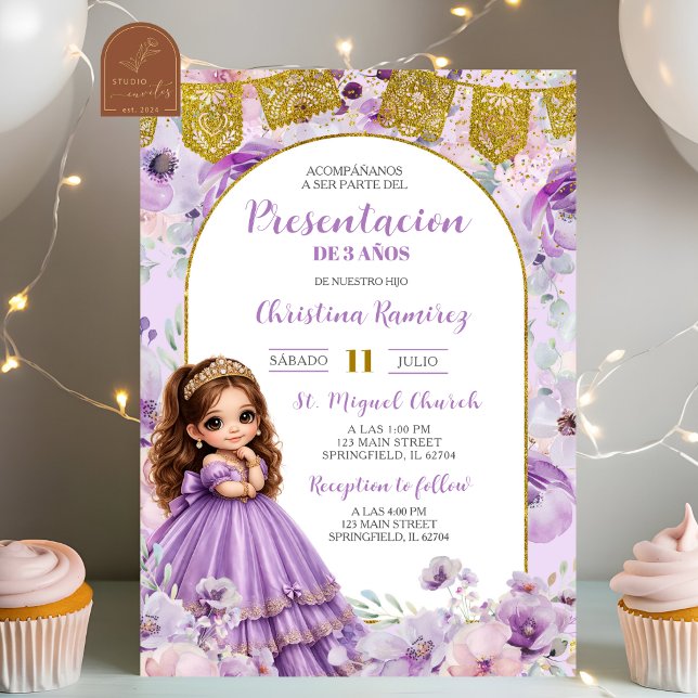 Invitación Presentación de niña charra mexicana con flores pú (Subido por el creador)