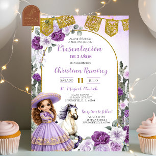 Invitación Presentación de niña charra mexicana con flores pú