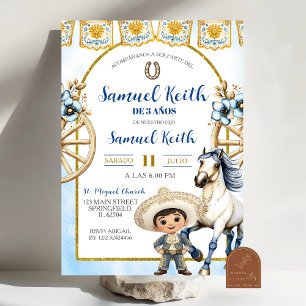 Invitación Presentación de Niño Charro Azul Marino y Caballo 