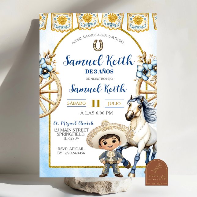 Invitación Presentación de Niño Charro Azul Marino y Caballo  (Subido por el creador)
