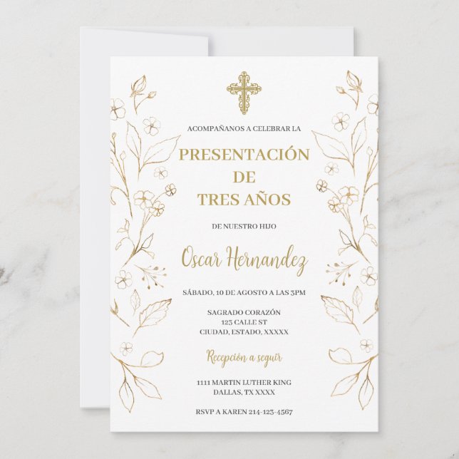 Invitación presentación de tres años (Anverso)