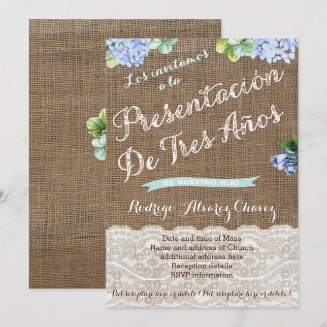 Invitación presentación de tres años, de niño