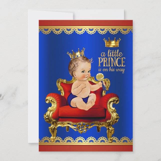 Invitación Presidente de oro azul rojo Brunette Prince Baby S (Anverso)
